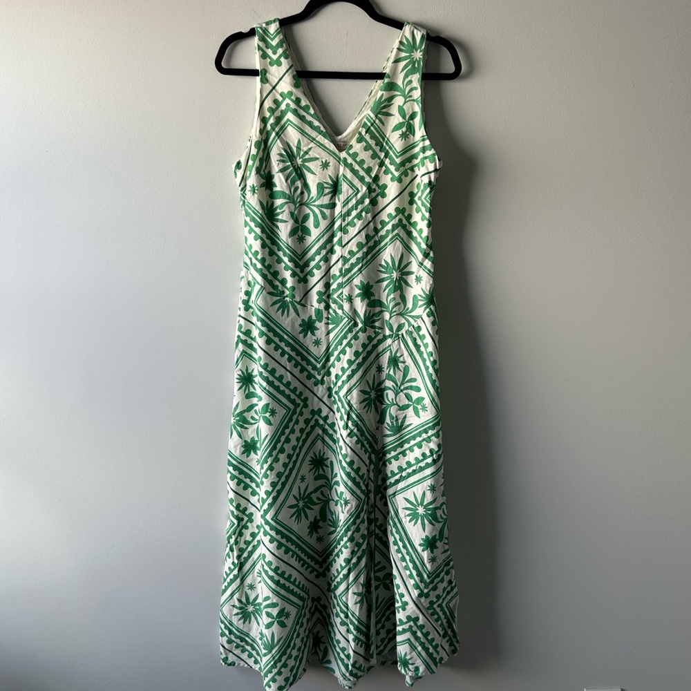 Anthropologie Mon Renn Green Patterned Sleeveless Dress